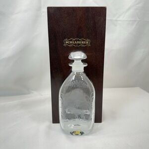 Schladerer Echt Kristall Etched Crystal Decanter w/ Wood Box Stag‎ Ducks Germany
